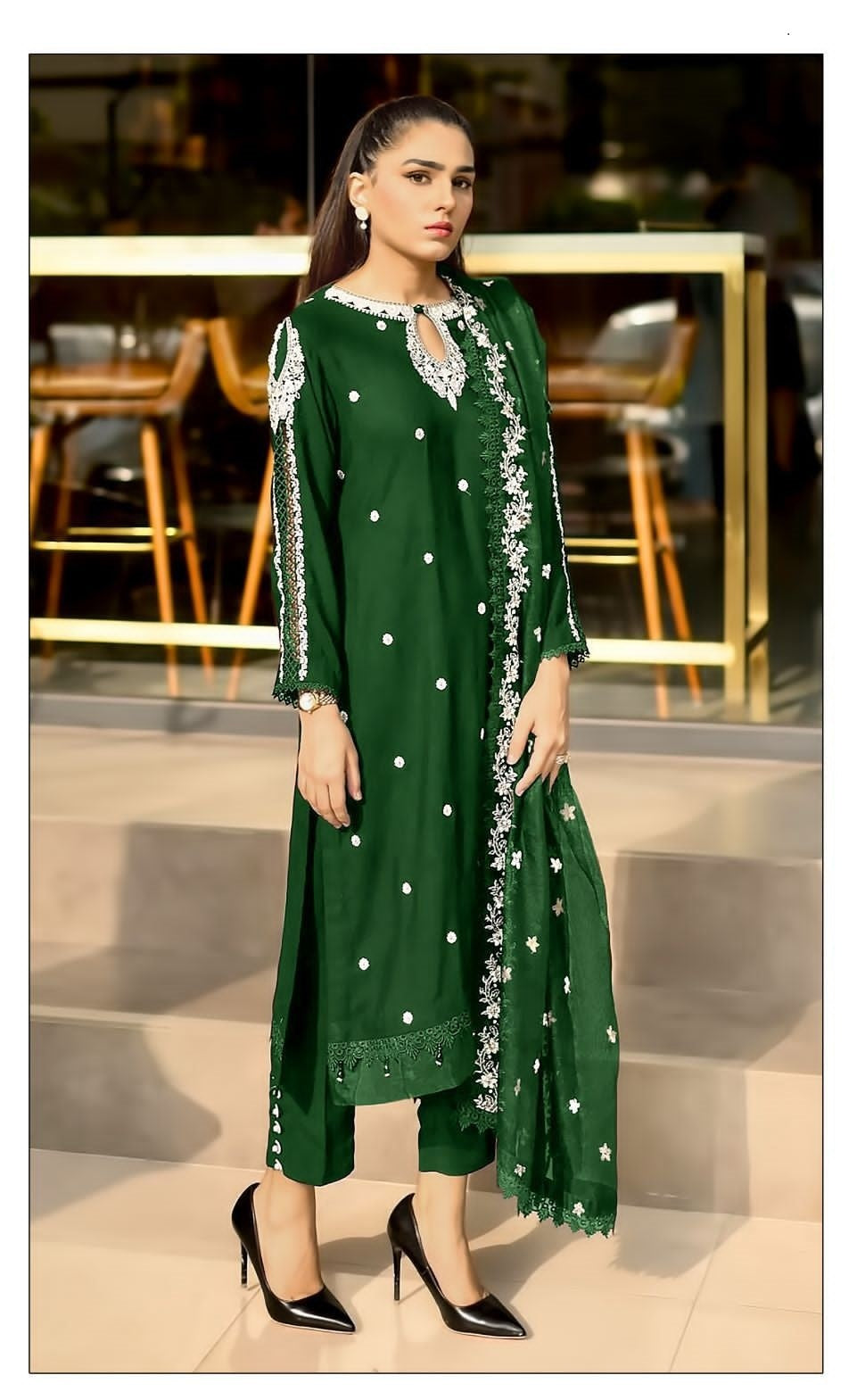 Function And Wedding Wear Pakistani Style  Emboidery Pure Georgette Semi Stitched Dress Matrials