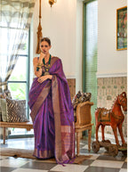 Traditional Copper Zari Weaving Border Party wear Organza Silk Saree With Designer Pallu And Zari Weaving Design Blouse