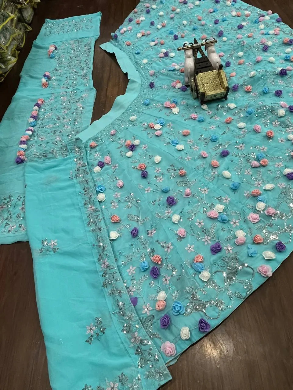 4 meter flared Fox Georgette Sequins Embroidered Work Lehenga, Exceptional Quality with Can-Can and Canvas Layers, A Perfect Fusion of Glamour and Comfort