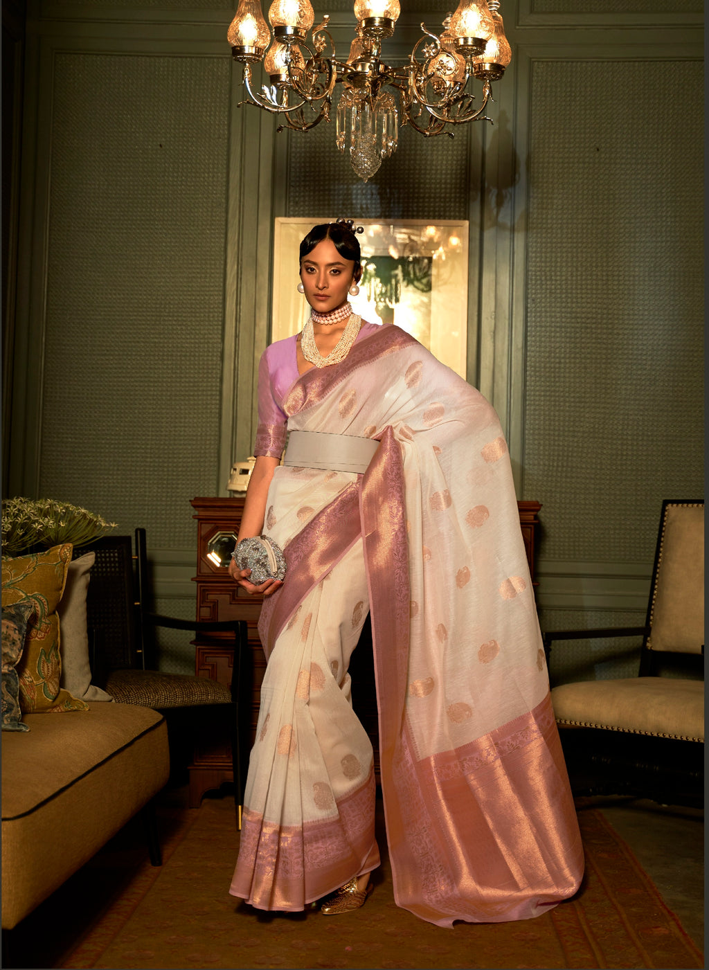 Designer Zari Weaving Wedding Wear Banarasi linen Cotton Silk Saree With Heavy Blouse