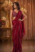 Faux Georgette Real Mirror Work Saree Embroidery Sequins Real Mirror Work