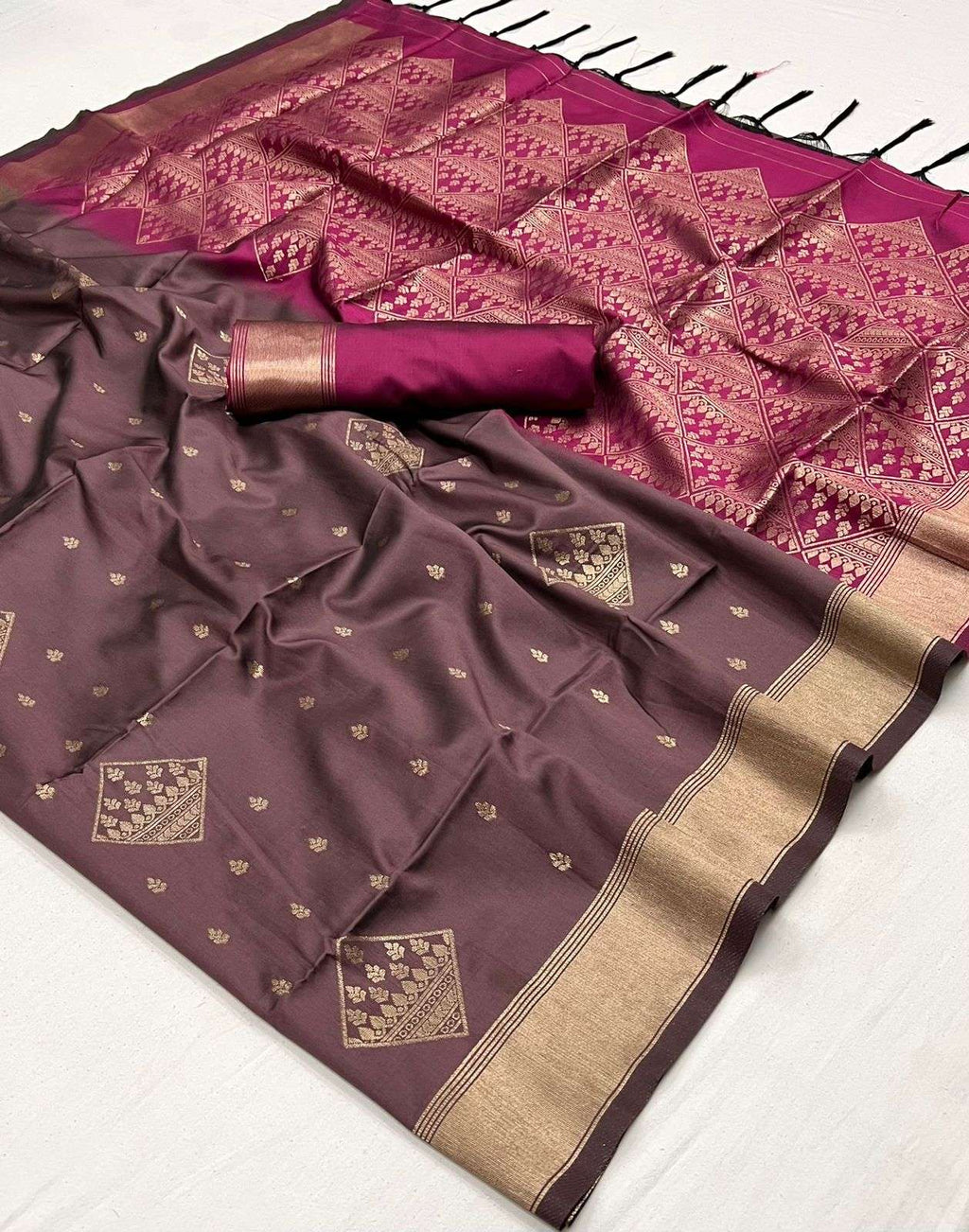 Vsaree Brown Banarasi Silk Zari Weaving Work With Banarasi Design Saree And Blouse
