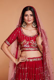 ملابس جورجيت حمراء للسيدات مع الترتر والتطريز، ملابس حفلات العمل، LEHENGA CHOLI 