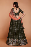 ملابس جورجيت خضراء للسيدات مع الترتر والتطريز، ملابس حفلات العمل، LEHENGA CHOLI 