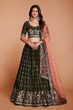 ملابس جورجيت خضراء للسيدات مع الترتر والتطريز، ملابس حفلات العمل، LEHENGA CHOLI 