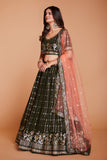 ملابس جورجيت خضراء للسيدات مع الترتر والتطريز، ملابس حفلات العمل، LEHENGA CHOLI 