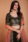 ملابس جورجيت خضراء للسيدات مع الترتر والتطريز، ملابس حفلات العمل، LEHENGA CHOLI 