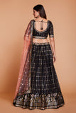 ملابس جورجيت سوداء للسيدات مع الترتر والتطريز، ملابس حفلات العمل، LEHENGA CHOLI 