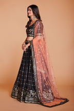 WOMEN'S BLACK GEORGETTE WITH SEQUINS AND EMBROIDERY WORK PARTY WEAR LEHENGA CHOLI