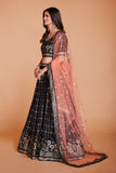 ملابس جورجيت سوداء للسيدات مع الترتر والتطريز، ملابس حفلات العمل، LEHENGA CHOLI 