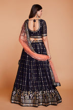 WOMEN'S DARK BLUE GEORGETTE WITH SEQUINS AND EMBROIDERY WORK PARTY WEAR LEHENGA CHOLI