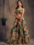 Green Floral Embroidered Organza Wedding Wear Lehenga Choli