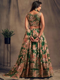 الأزهار الخضراء المطرزة الأورجانزا ملابس الزفاف Lehenga Choli