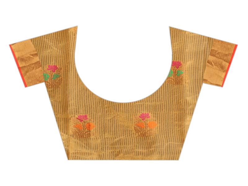 ساري حريري قطني للسيدات باللون الأصفر مع Golden Zari رخيص pallu Chanderi مع قطعة بلوزة مخصصة 