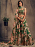 الأزهار الخضراء المطرزة الأورجانزا ملابس الزفاف Lehenga Choli