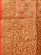 Women's Peach color With Golden Zari Chanderi Cotton silk saree with Customize blouse piece