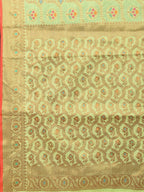 Women's Pista color With Golden Zari Chanderi Cotton silk saree with Customize blouse piece