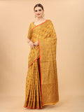 Women's Yellow color With Golden Zari Chanderi Cotton silk saree with Customize blouse piece