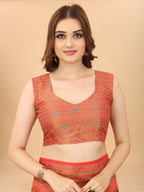 Women's Pink color With Golden Zari Chanderi Cotton silk saree with Customize blouse piece