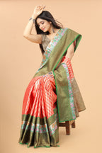 Women's Peach Kota Blend Jacquard Multicolor Zari Border And Pallu  With Running Blouse Piece
