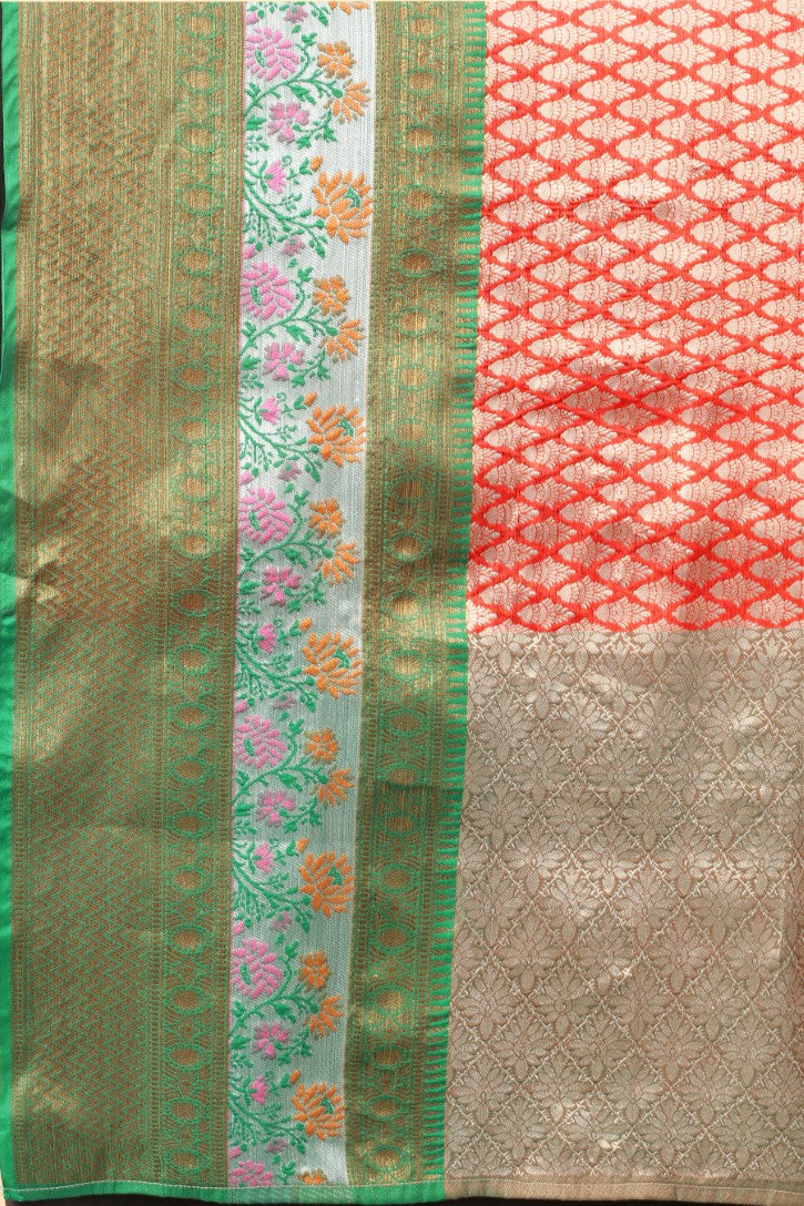 Women's Peach Kota Blend Jacquard Multicolor Zari Border And Pallu  With Running Blouse Piece