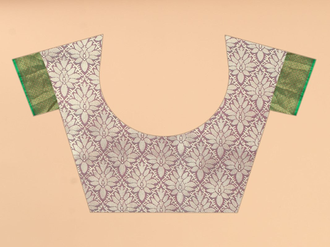 Women's Pink Cotton Blend Jacquard Multicolor Zari Border And Pallu  With Running Blouse Piece