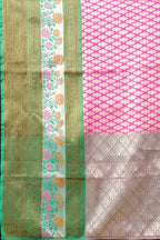 Women's Pink Cotton Blend Jacquard Multicolor Zari Border And Pallu  With Running Blouse Piece