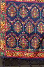 Women's Navy Blue color With Golden Zari Kalamkari Cotton saree with Customize blouse piece