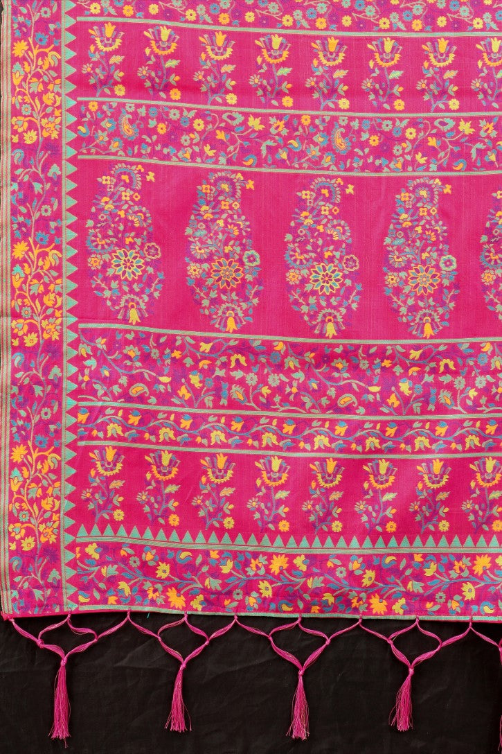 ساري نسائي وردي اللون مع الساري القطني Zari Kalamkari الذهبي مع قطعة بلوزة مخصصة 