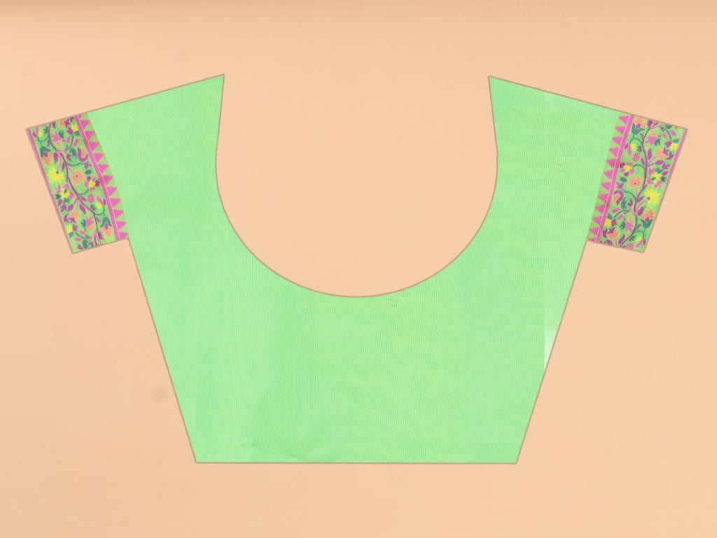 Women's Pista Green color With Golden Zari Kalamkari Cotton saree with Customize blouse piece