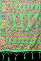 Women's Pista Green color With Golden Zari Kalamkari Cotton saree with Customize blouse piece