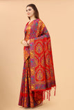 ساري نسائي من القطن باللون الأحمر مع Zari Kalamkari الذهبي مع قطعة بلوزة مخصصة 