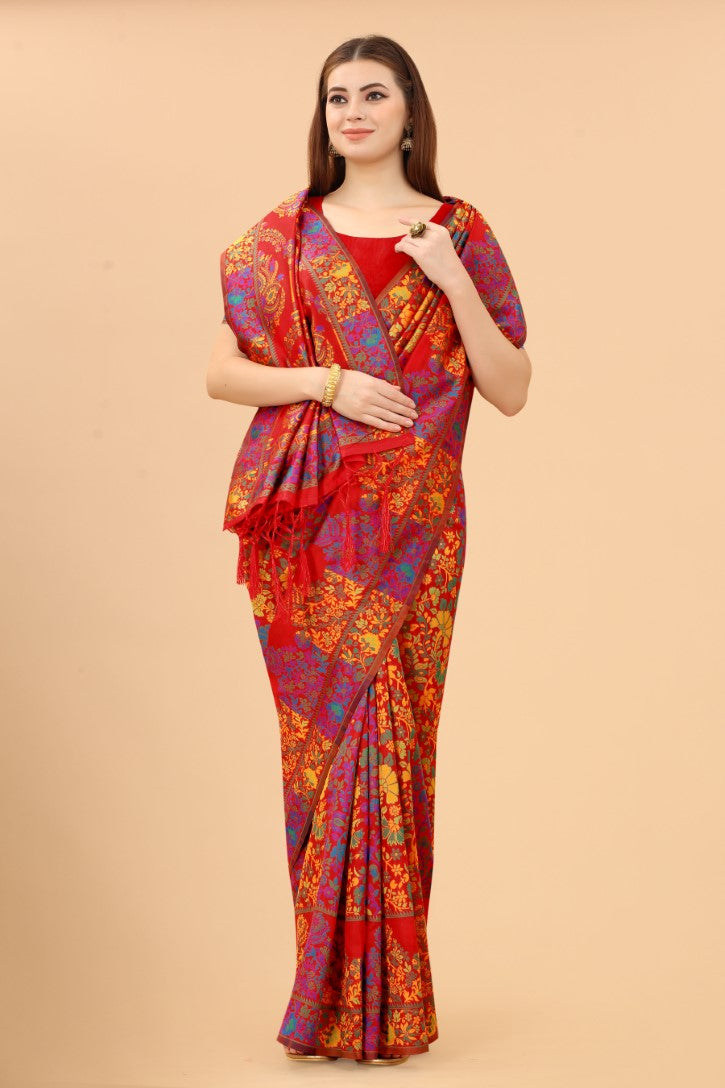 Women's Red color With Golden Zari Kalamkari Cotton saree with Customize blouse piece