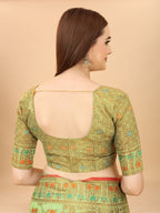 Women's Pista color With Golden Zari Chanderi Cotton silk saree with Customize blouse piece