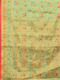 Women's Pista color With Golden Zari Chanderi Cotton silk saree with Customize blouse piece