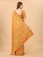 Women's Yellow color With Golden Zari Chanderi Cotton silk saree with Customize blouse piece