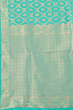 Women's Firozi color With Golden Zari Lichi silk saree with Customize blouse piece