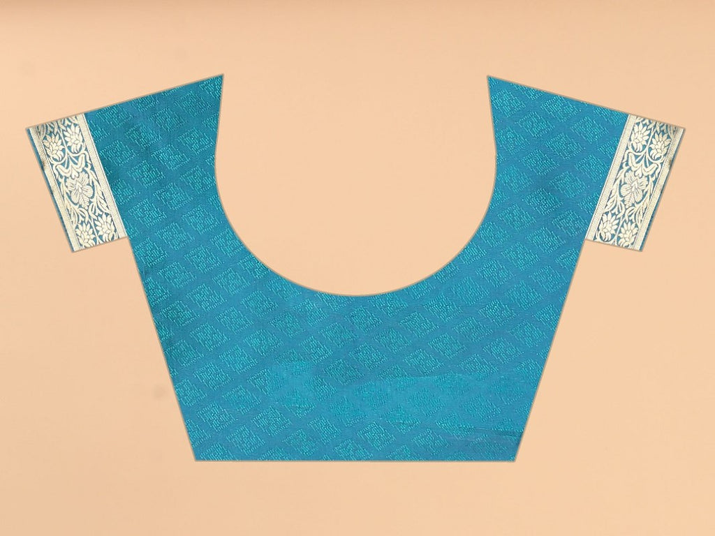 Women's Sky Blue color With Golden Zari Lichi silk saree with Customize blouse piece