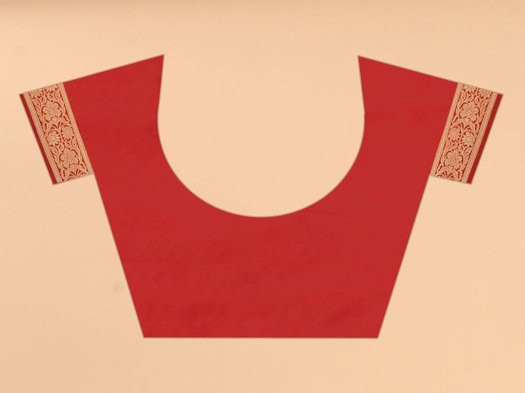 Women's Red color With Golden Zari Lichi silk saree with Customize blouse piece