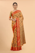Women's Orange color With Golden Zari Jacquard Woven Self Design Cotton Silk saree with Customize blouse piece