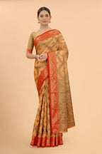 Women's Orange color With Golden Zari Jacquard Woven Self Design Cotton Silk saree with Customize blouse piece