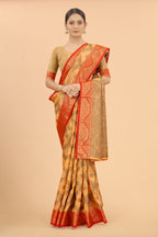Women's Orange color With Golden Zari Jacquard Woven Self Design Cotton Silk saree with Customize blouse piece