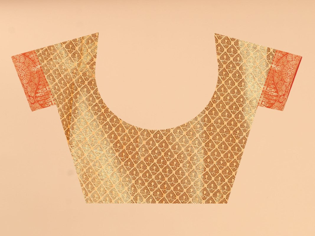 Women's Orange color With Golden Zari Jacquard Woven Self Design Cotton Silk saree with Customize blouse piece