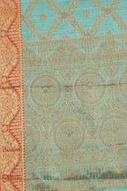 Women's Firozi color With Golden Zari Jacquard Woven Self Design Cotton Silk saree with Customize blouse piece