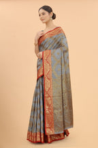 Women's Grey color With Golden Zari Jacquard Woven Self Design Cotton Silk saree with Customize blouse piece