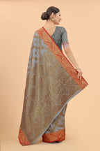 Women's Grey color With Golden Zari Jacquard Woven Self Design Cotton Silk saree with Customize blouse piece