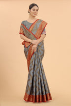 Women's Grey color With Golden Zari Jacquard Woven Self Design Cotton Silk saree with Customize blouse piece