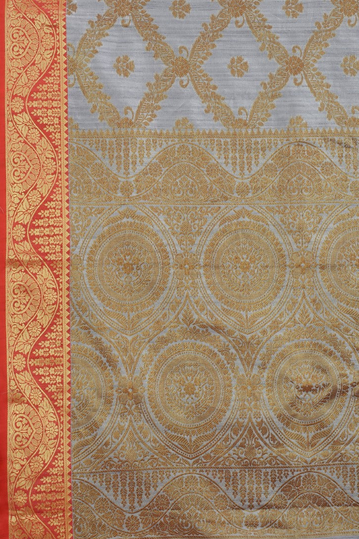 Women's Grey color With Golden Zari Jacquard Woven Self Design Cotton Silk saree with Customize blouse piece