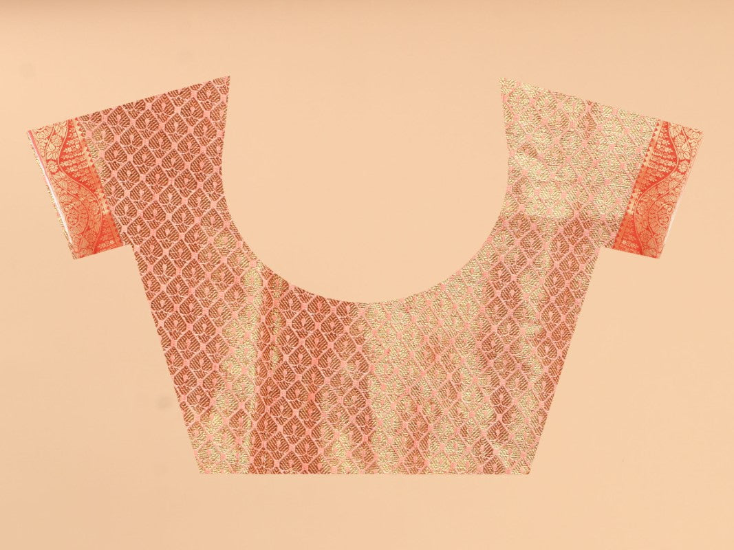 Women's Peach color With Golden Zari Jacquard Woven Self Design Cotton Silk saree with Customize blouse piece