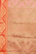 Women's Peach color With Golden Zari Jacquard Woven Self Design Cotton Silk saree with Customize blouse piece